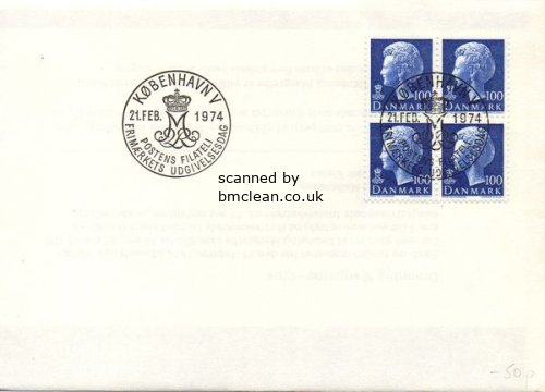 (image for) 1974 (Feb.) Queen Margrethe 100ø Blue Block of 4