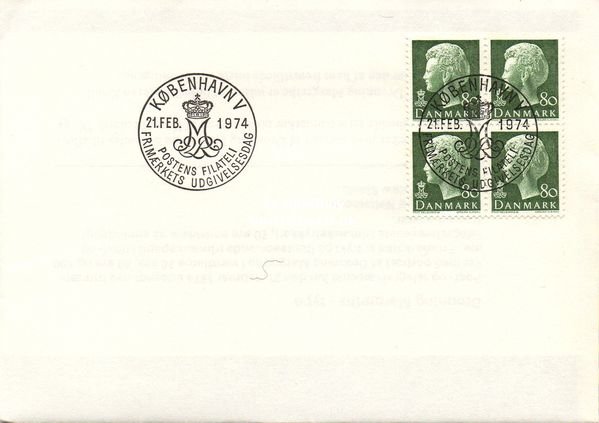 (image for) 1974 (Feb.) Queen Margrethe 80ø Green Block of 4