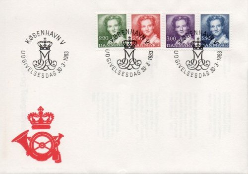 (image for) 1983 Queen Margrethe 2.20 Kr. 2.50 Kr 3.00 Kr & 3.50 Kr. (P.O.)