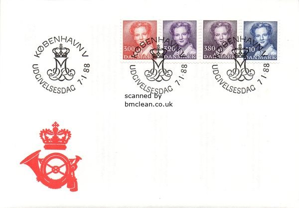 (image for) 1988 Queen Margrethe 3.00 Kr. 3.20 Kr, 3.80 Kr & 4.10 Kr.