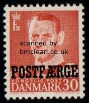 (image for) 1955 30ø Red 'POSTFÆRGE’ Overprint