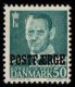 (image for) 1955 50ø Turquoise Green 'POSTFÆRGE’ Overprint