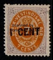 (image for) 1887 1c on 7c Yellow and Slate Lilac (Faults)