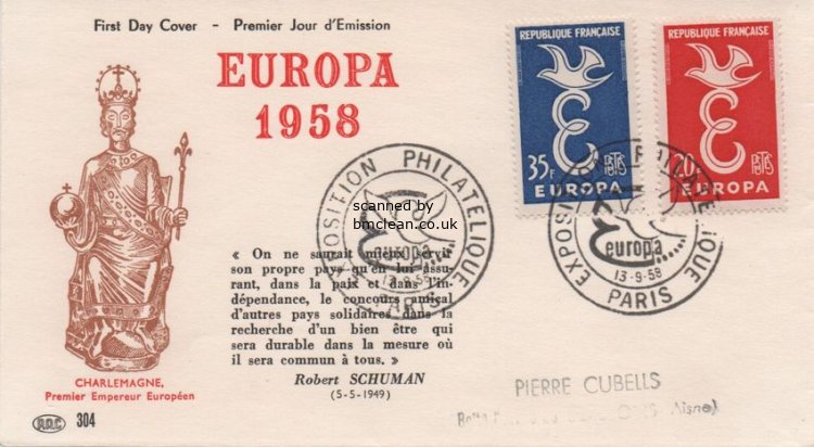 (image for) 1958 Belgium (FDC)