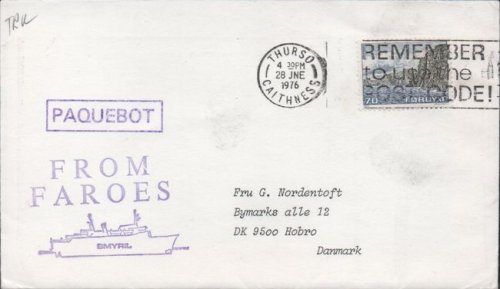 (image for) 1976 Paquebot Cover to Denmark