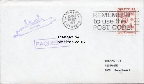(image for) 1977 Paquebot Cover to Denmark