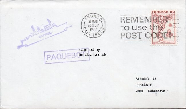 (image for) 1977 Paquebot Cover to Denmark