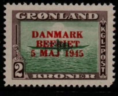 (image for) 2 Kr Green and Sepia (Red Overprint)