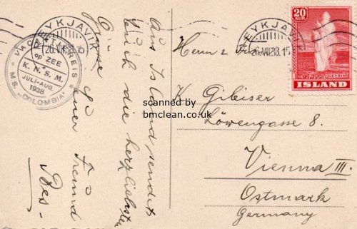 (image for) 1938 Ships Mail - Postcard to Germany