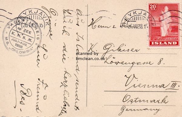(image for) 1938 Ships Mail - Postcard to Germany