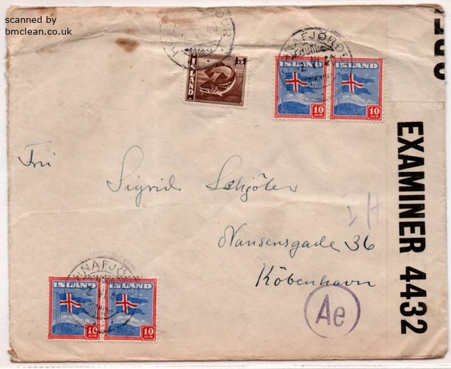 (image for) 1940 Censored Cover to Copenhagen