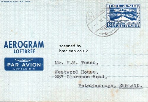 (image for) 1949 Aerogram REYKYAVIK to England
