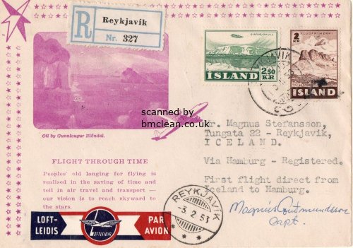 (image for) 1953 First Flight Cover ICELAND - HAMBURG