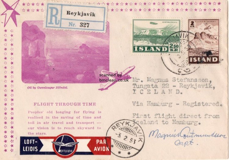 (image for) 1953 First Flight Cover ICELAND - HAMBURG