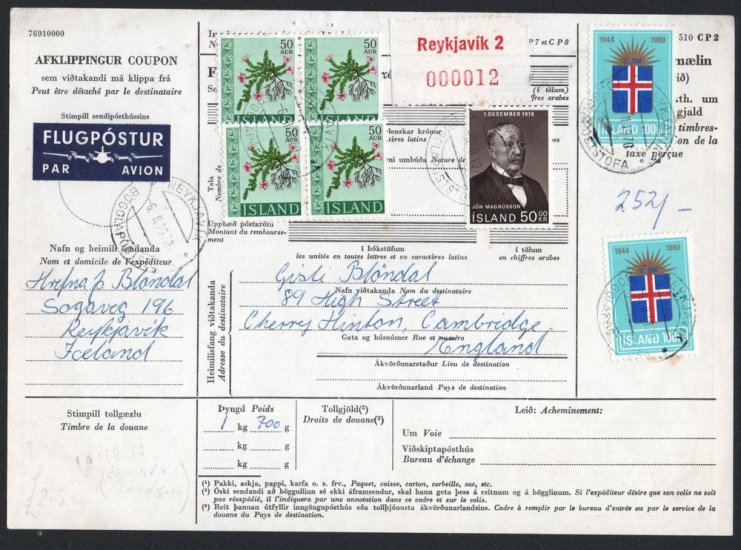 (image for) 1970 Parcel Card - Click Image to Close