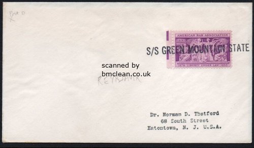 (image for) 1953 Ships Mail - S.S. Green Mountain State