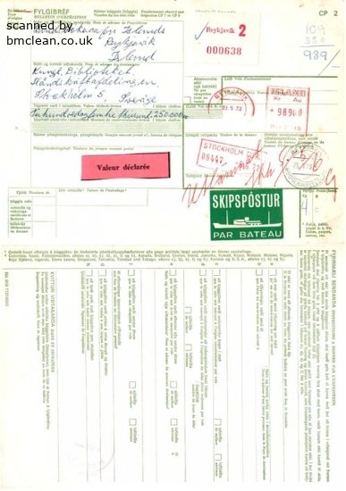 (image for) 1972 SKIPSPOSTUR Parcel Card