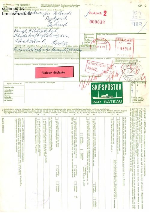 (image for) 1972 SKIPSPOSTUR Parcel Card