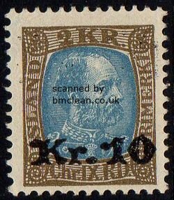 (image for) 1929 10 Kr on 2 Kr Blue & Brown