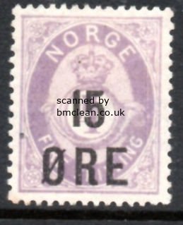 (image for) 1908 15ö on 4sk Bright Mauve (M/M) Fault