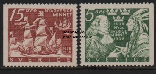 (image for) 1938 New Sweden 2v (Perf 3 sides)