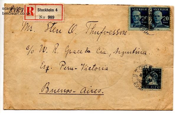 (image for) 1923 Registered Cover Stockholm - Argentina
