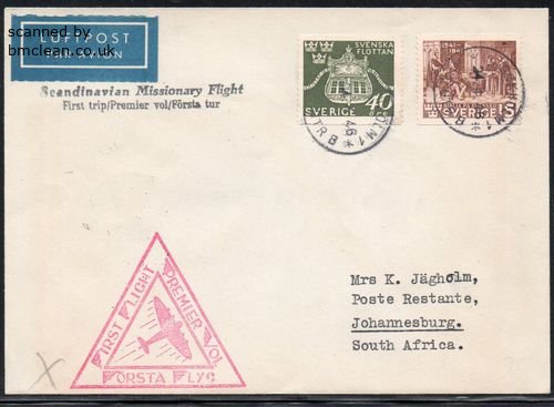(image for) 1948 Airmail Cover Stockholm to Johannesburg